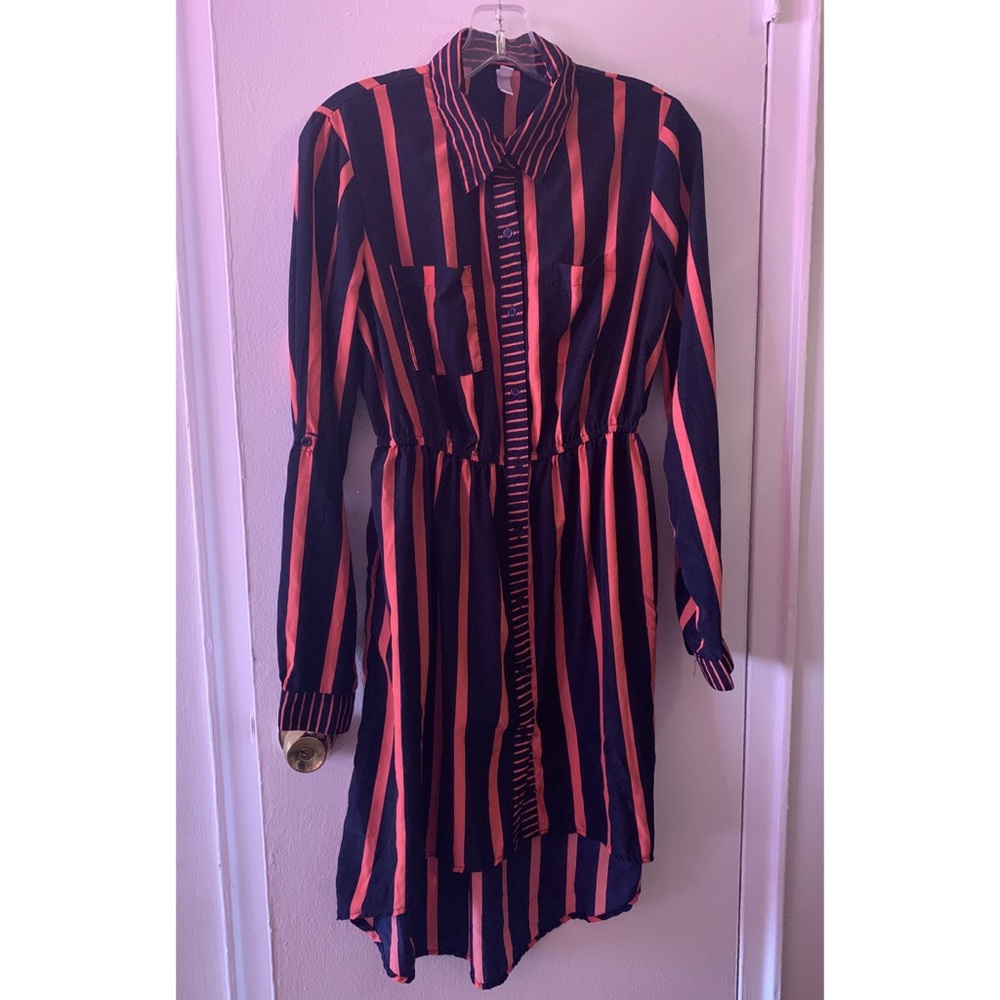 High Low Button Down Dress With Long Sleeves